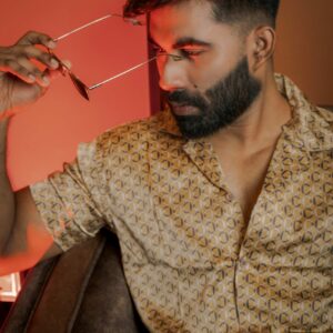 Aristo Cuban Half Sleeve Printed Shirts (Gold Pattern)