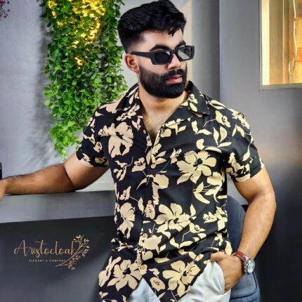Alternative view of Aristo Cuban Half Sleeve Printed Shirts (Black Floral)
