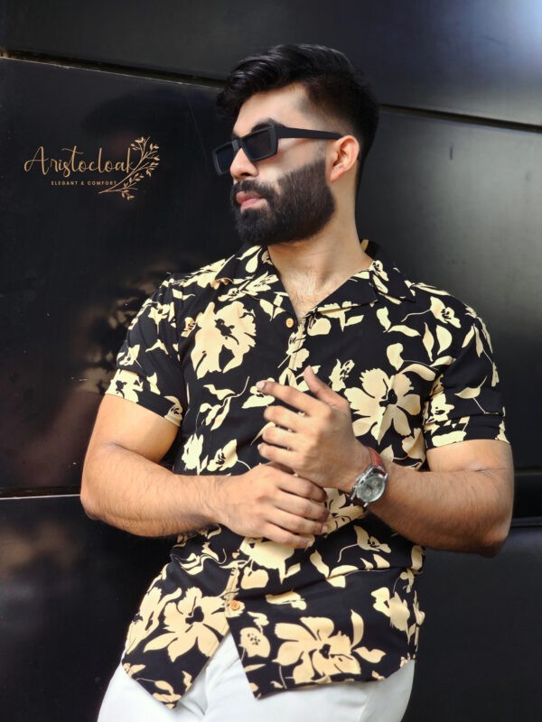 Aristo Cuban Half Sleeve Printed Shirts (Black Floral)