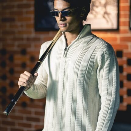 Aristo Cotton Knitted Half Zipper Turtleneck (Vanilla White)