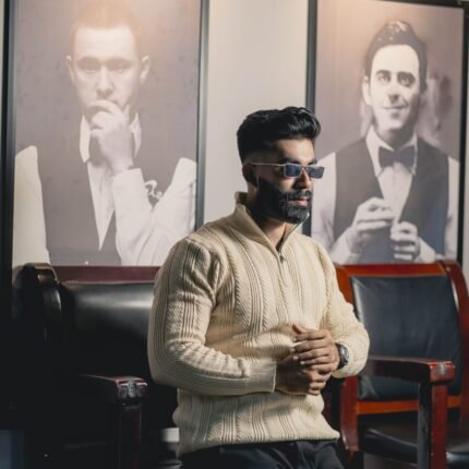 Aristo Cotton Knitted Half Zipper Turtleneck (Beige)