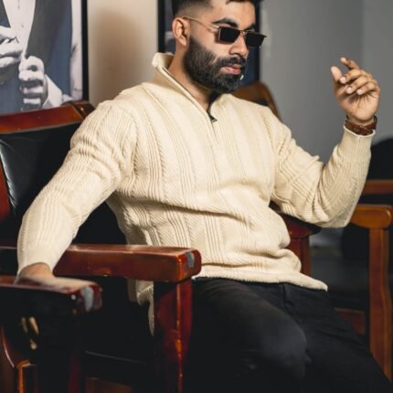 Alternative view of Aristo Cotton Knitted Half Zipper Turtleneck (Beige)