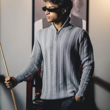 Aristo Cotton Knitted Half Zipper Turtleneck (Grey)