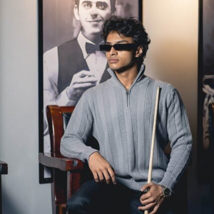 Alternative view of Aristo Cotton Knitted Half Zipper Turtleneck (Grey)