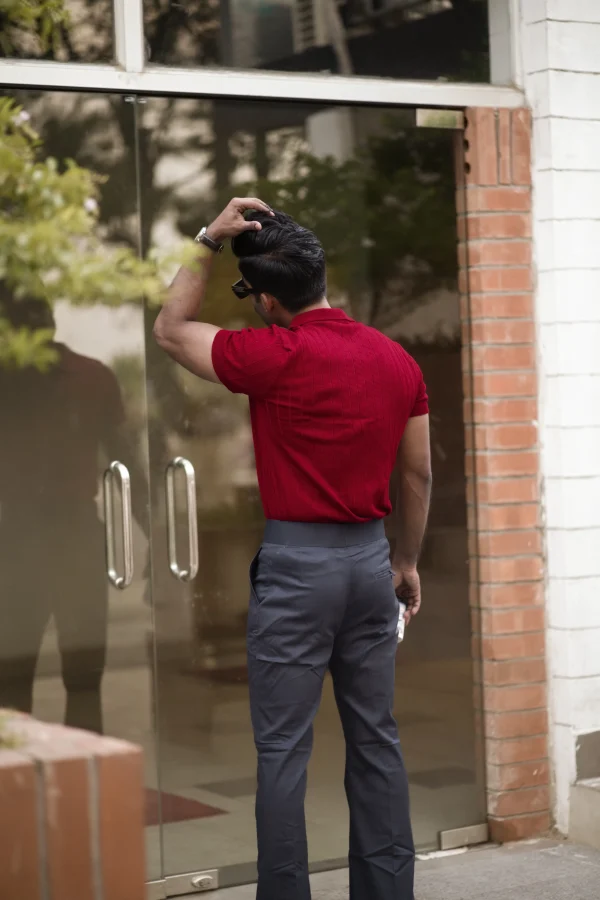 Ribbed V Polo T-Shirt (Maroon) - Image 4