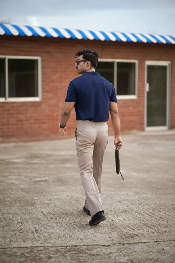 Waffle Zipper Polo T-Shirt (Navy Blue) - Image 4