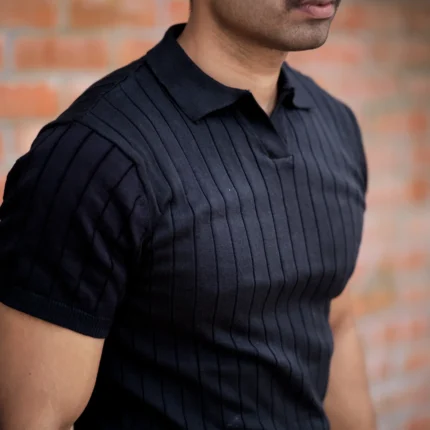Alternative view of Ribbed V Polo T-Shirt (Black)