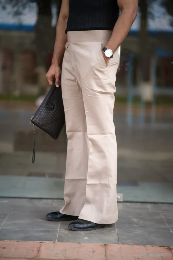 Aristo Unisex 80's Bell Bottom Pants (Beige) - Image 2