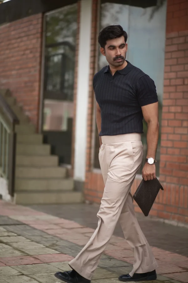 Ribbed V Polo T-Shirt (Black) - Image 4