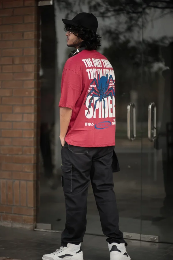 Drop Shoulder T-Shirt (Red) - Image 4