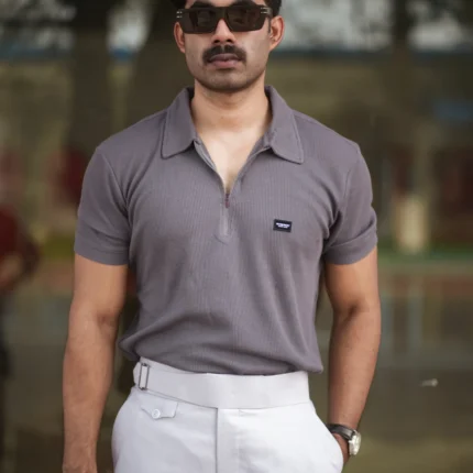 Alternative view of Waffle Zipper Polo T-Shirt (Charcoal Grey)