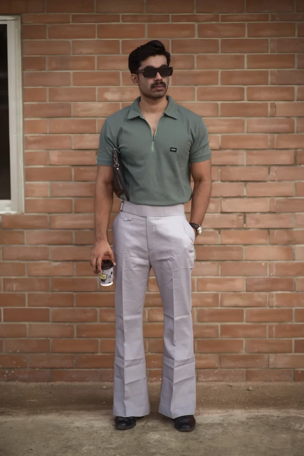 Waffle Zipper Polo T-Shirt (Sage Green) - Image 3