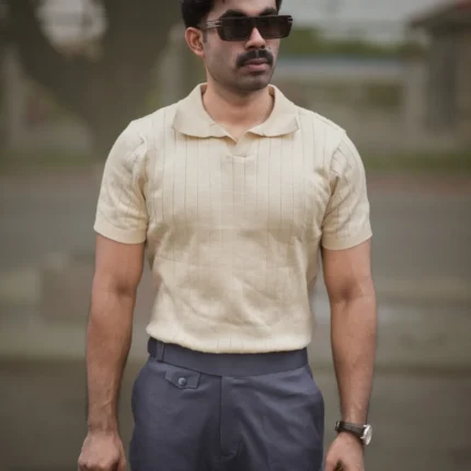 Alternative view of Ribbed V Polo T-Shirt (Beige)