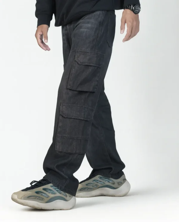 8 Pocket Cargo Baggy Jeans (Black) - Image 2