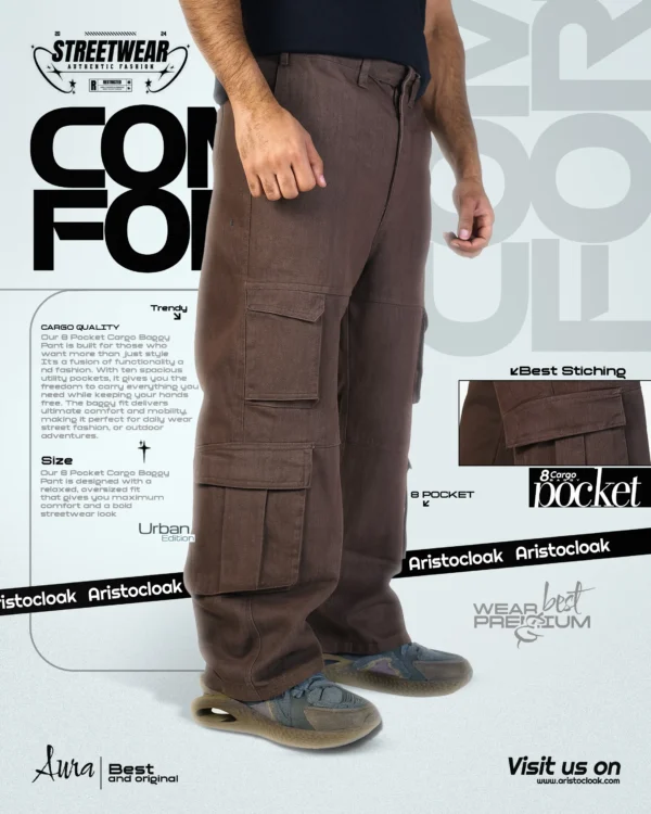 8 Pocket Cargo Baggy Pants (Brown)